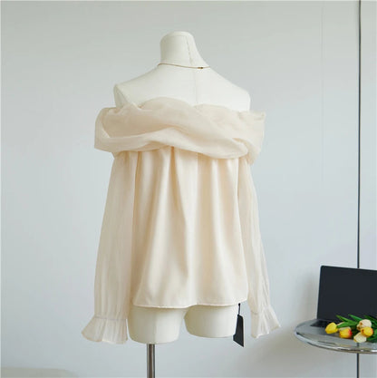 French Comfortable Tops Waist Blouse Sweet Offtheshoulder Korean Party Shirts Blous
