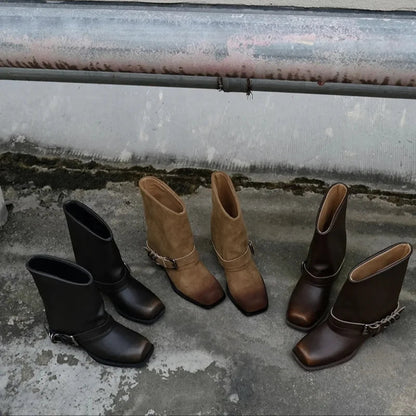 Retro Woman Boots Brand Designer Spring New Genuine Leather Western Boots Knee High Ankle Boot