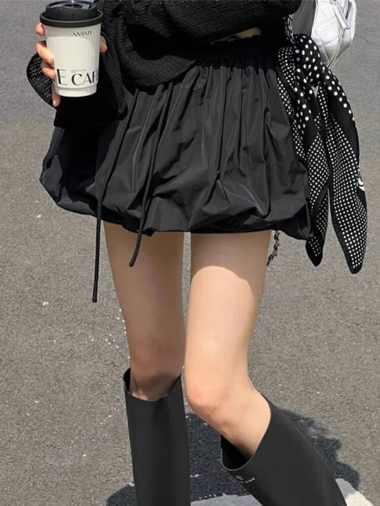 Flower Bud Mini Skirts for Ballet Style Elastic Waist Drawstring Y2k Skirt Summer Kawaii Skirt