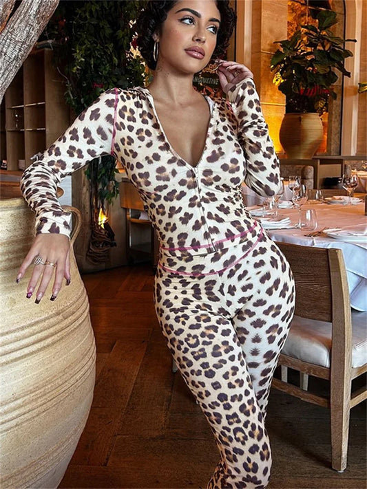 Printed 2 Piece-set Hoodie Slim Cropped Top and High Waist Trousers Outfits Contrast ’s Pants Sets