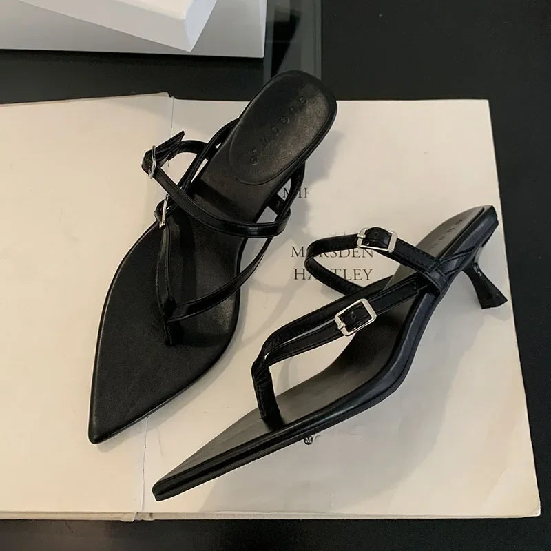 New Pointed Buckle Wedge Flip Flops Beach Dress Brand Designer Mule Shoes Slippers