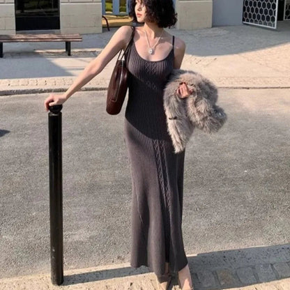 Vestidos Mujer Knitted Spring Summer Sleeveless Dresses Slim Long Dress