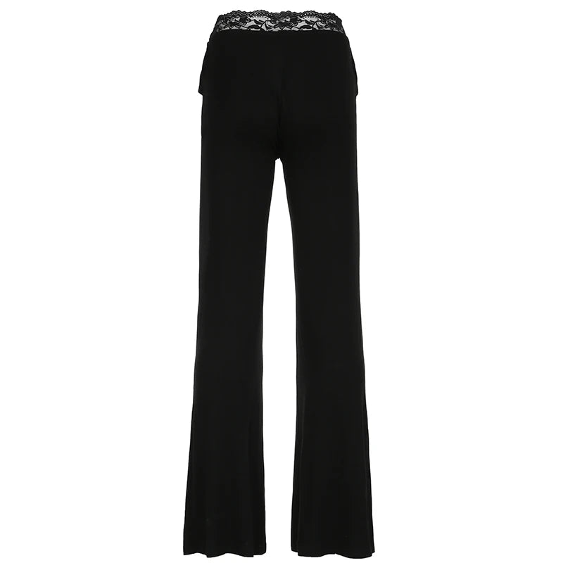 Lace Trim High Waist Flared Pants Hotsweet Y2k S Basic Trousers