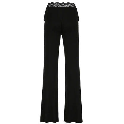 Lace Trim High Waist Flared Pants Hotsweet Y2k S Basic Trousers