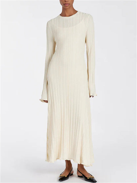 Knitwear Loose Maxi Dress Lace-up High Waist Ribbed Long Sleeve Party Dress Female Knit Bandage Long Dress