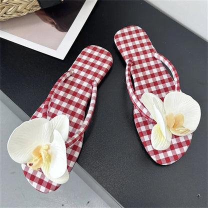 Summer Design Flower Geometric Clip Toe Low Flat Heels Slippers Flip Flops Party Shoes