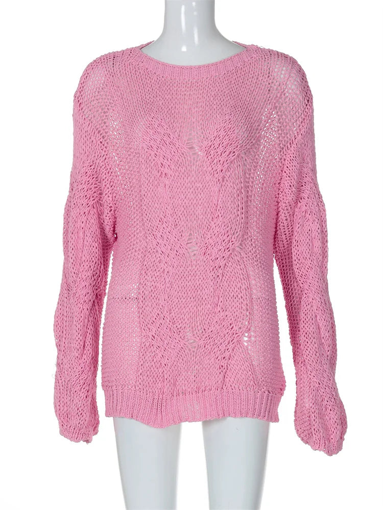 Knitwear Sweater Pullover Female Loose See-through Autumn Beach Holiday Clothes ’s Knit Pullover