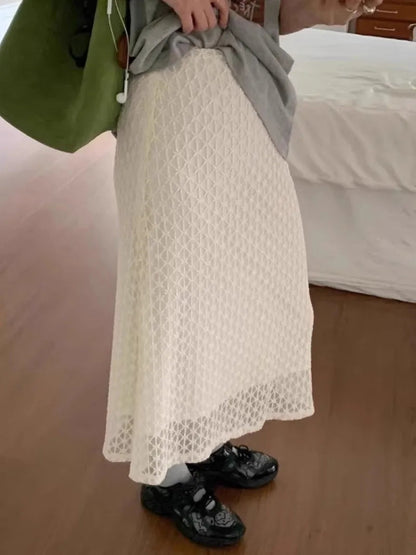 French Embroidered Hook Flower Half Length Summer New Aging Reduction High Waist Hip Wrapping Lace Skirts