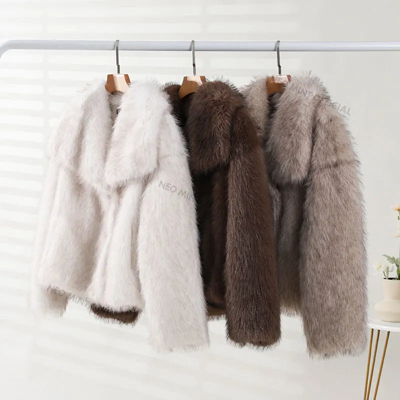 Winter Iconic Blogger Fluffy Square Collar Faux Fur Coat Ins Hot Fox Fur Jacket Outerwear