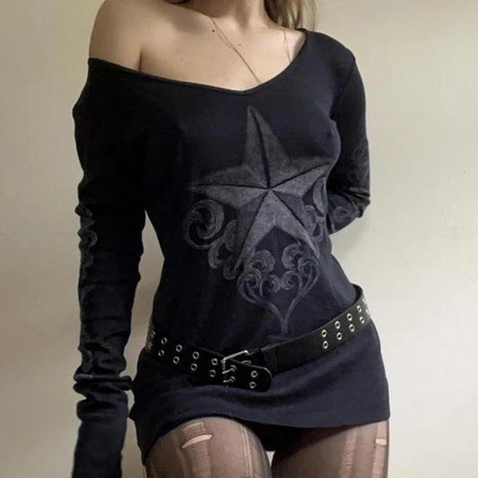 Harajuku Star Graphic Print Mini Dress E-girl Gothic Dark Academia Mall Goth Bodycon Y2k Aesthetic Retro Grunge Dresses