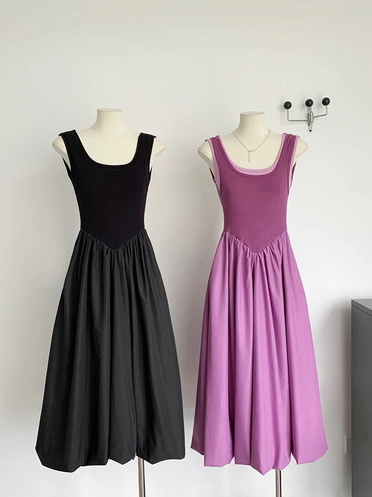 Summer Evening Color Backless Maxi Dress Long Party Frocks Coquette Patchwork Aline Onepiece Korean