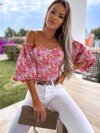Top Summer Off Shoulder Blouses Holiday Slash Neck Tops
