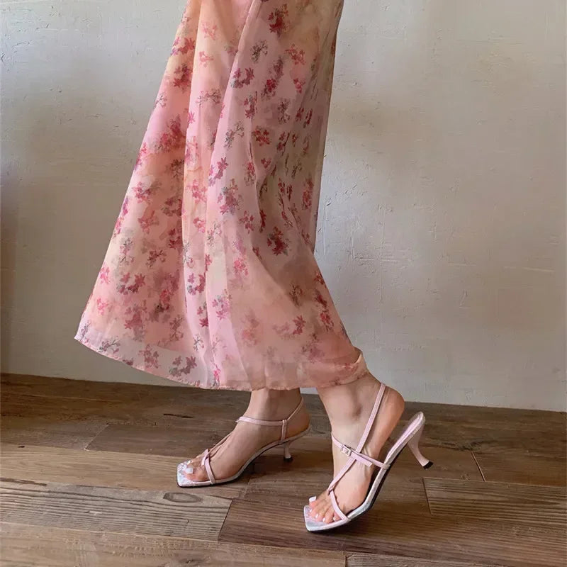 Original Designer Sandals Satin Design Heels Anklewrap Clip Toe Summer Sandals Dress Shoes