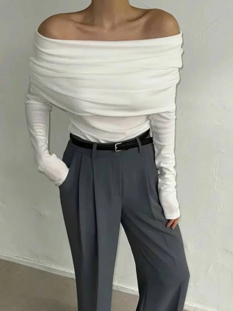 Sweater Knit Pullover Backless Slim Bandeau Cropped Top Off-shoulder Autumn Knitwear Top