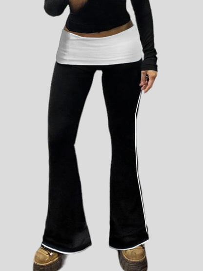 Contrast Binding Waist Slim Basic Flared Pants for American Retro Skinny Sports Jogging Sweatpants