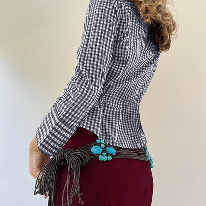 Y2k Turn-down Collar T-shirt Button Up Long Sleeve Slim Tee Outfits Autumn Top