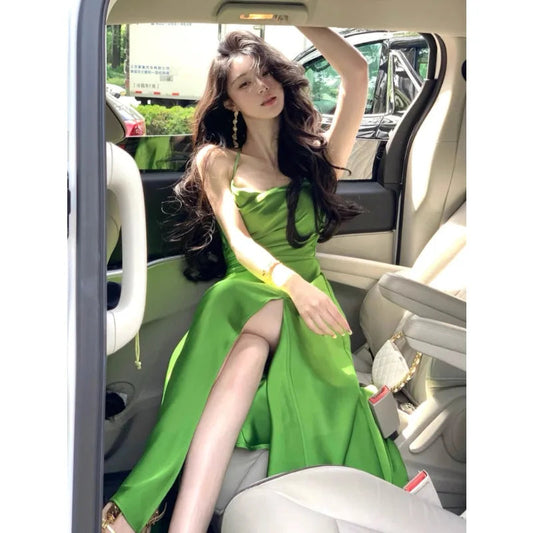 Evening Midi Dress Sleeveless Bodycon Slim Party Strap Dress Office Lady Korean Clothing Y2k