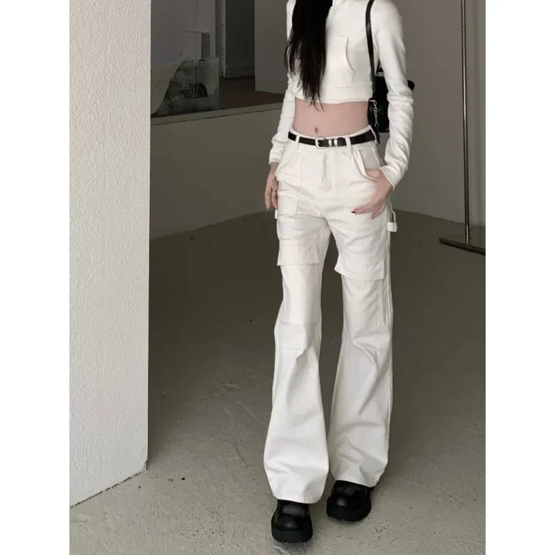 Low Waist Color Allmatch Cargo Pants Autumn New Korean Multibutton Slim Wide Leg Pants