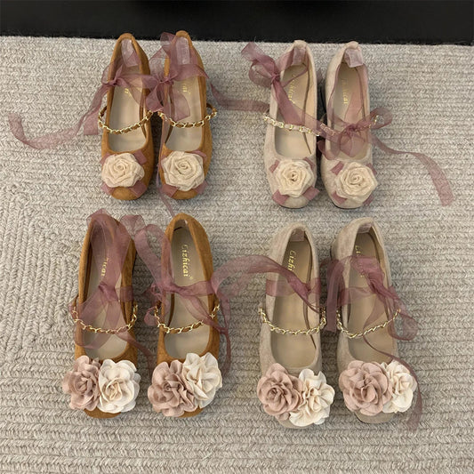 Shoes Woman Flats Modis Dress Summer on Heels New Spring Mary Janes Flower Summer Shoes Heels