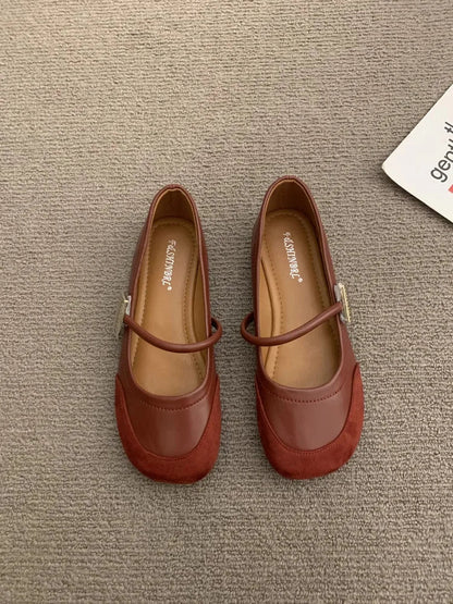 Designer New Leather Shallow Soft Sole Mary Jane Shoes Summer French Metal Buckle Flat Shoes