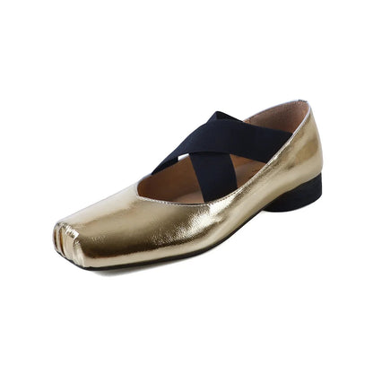 Mary Jane Shoes for Retro Medium Heeled Single Shoes Soft Genuine Leather Ballet Shoes