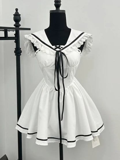 Summer Preppy Spaghetti Strap Mini Dresses for With Shawl 2000s Party Dress One-piece Y2k Korean Vestidos Mujer