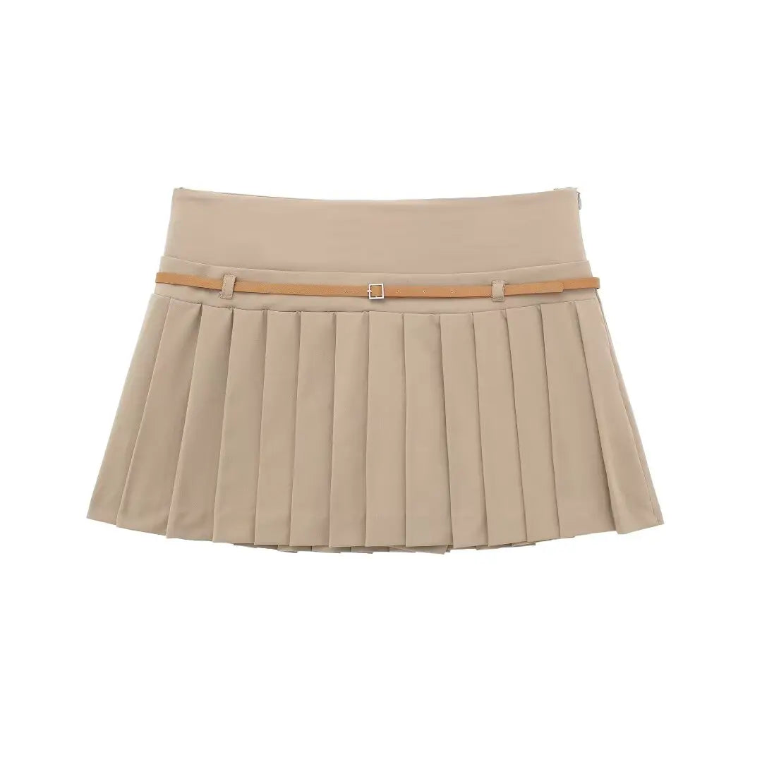 Skirts High Waist Pleated Skirt With Belt Female Aline Skirts With Lining Shorts