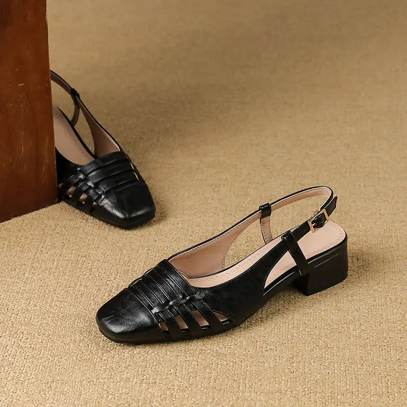 Design Sandals Square Toe Block Heels 3.5cm Back Buckle Strap Big Size 43 Dating Shoes 31 32