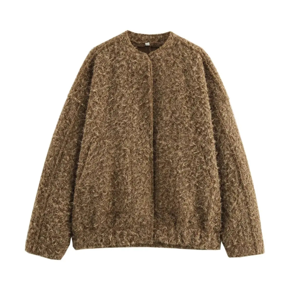 Bomber Jacket Stand Collar Single Breasted Woolen Coat Long Sleeve Outerwear New