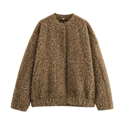 Bomber Jacket Stand Collar Single Breasted Woolen Coat Long Sleeve Outerwear New