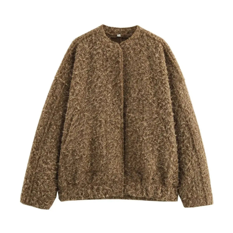 Bomber Jacket Stand Collar Single Breasted Woolen Coat Long Sleeve Outerwear New