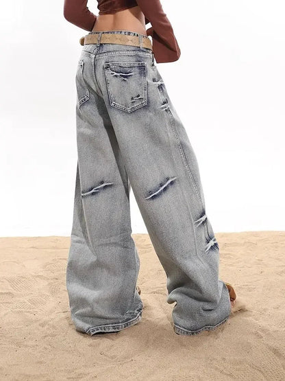 Do Old Black Retro Denim Pants for Y2k Harajuku Causal Baggy Washed Wide Leg Jeans Hip Hop Slouchy Jeans Lady