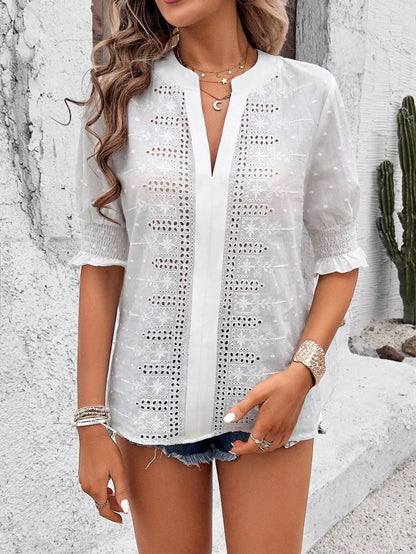 Embroidery Lace Swiss Dot Blouse