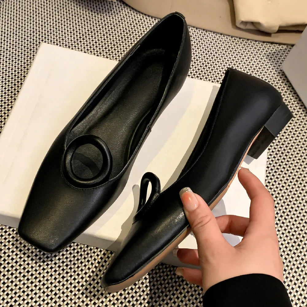 Genuine Leather Square Toe Slipon Ballet Flats Leisure Soft Comfortable Female Espadrilles Daily Shoes