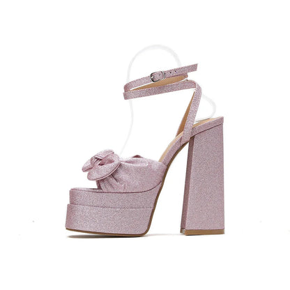 Summer Cool Pink Platform Heelssilver Gold High Heel Sweet Sandals Diamond Large Size Mary Jane Shoes