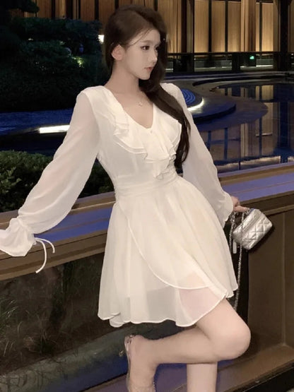Wedding Party Evening Dresses Long Sleeve Ruffles Bandage Sweet Cocktail Mini Dress Birthday