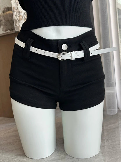 Harajuku Gyaru Preppy Outfits 2 Piece Set Long Sleeve Fake Two Pieces Shirts + Y2k 2000s Aesthetic Shorts Hot Pants Belt