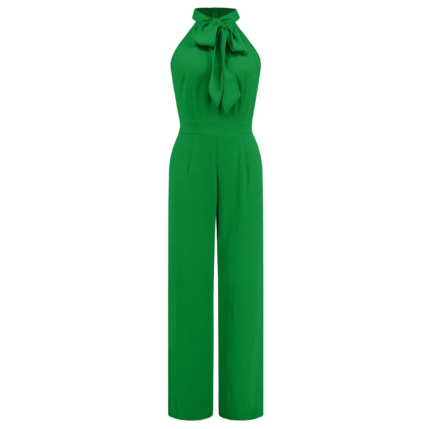 Summer Hot Selling Slim Fit Temperament Jumpsuit Sleeveless Stand Up Collar Bow Straight Leg Long Pants