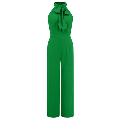 Summer Hot Selling Slim Fit Temperament Jumpsuit Sleeveless Stand Up Collar Bow Straight Leg Long Pants