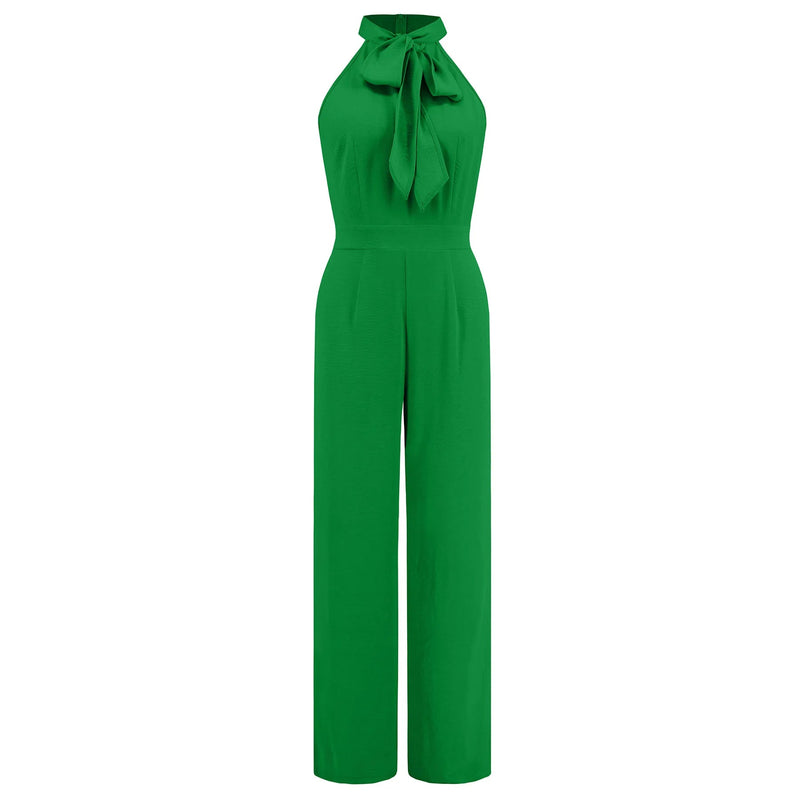 Summer Hot Selling Slim Fit Temperament Jumpsuit Sleeveless Stand Up Collar Bow Straight Leg Long Pants