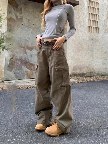 Retro Cargo Denim Pants Hip Hop Baggy High Waist Japanese Style Wide Leg Jeans Y2k Causal Mujer Trouser