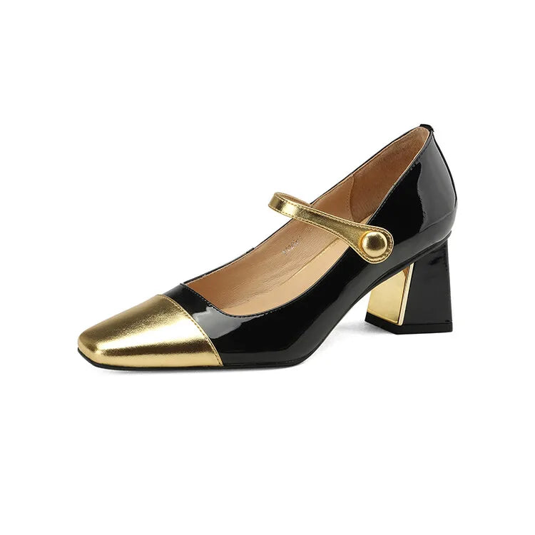 Spring/autumn Pumps Split Leather Shoes for Square Toe Chunky Heel High Heels Elegent Mixed Colors Mary Janes Shoes