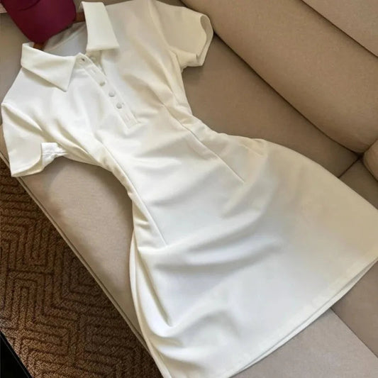 White Preppy Style Dresses Spring Summer Aline Vestidos Mujer Korean Simple Mini Dress