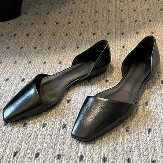 Retro Leather Flats Shoes Oblique Square Toe Hollow Mules Sandals Designer Cozy Ballet Flats Loafers