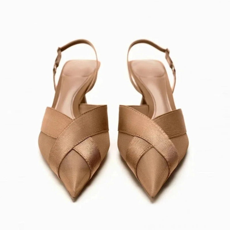 Cross Upper Pumps Slingbacks Point Head Spike Kitten Heels Sandals for Woman Khaki Heels Slipper Shoes Trend