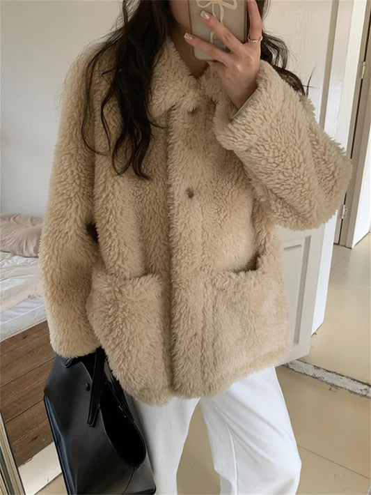 Winter Warm Coats Thicken Lamb Wool Gentle Office Lady New Slim