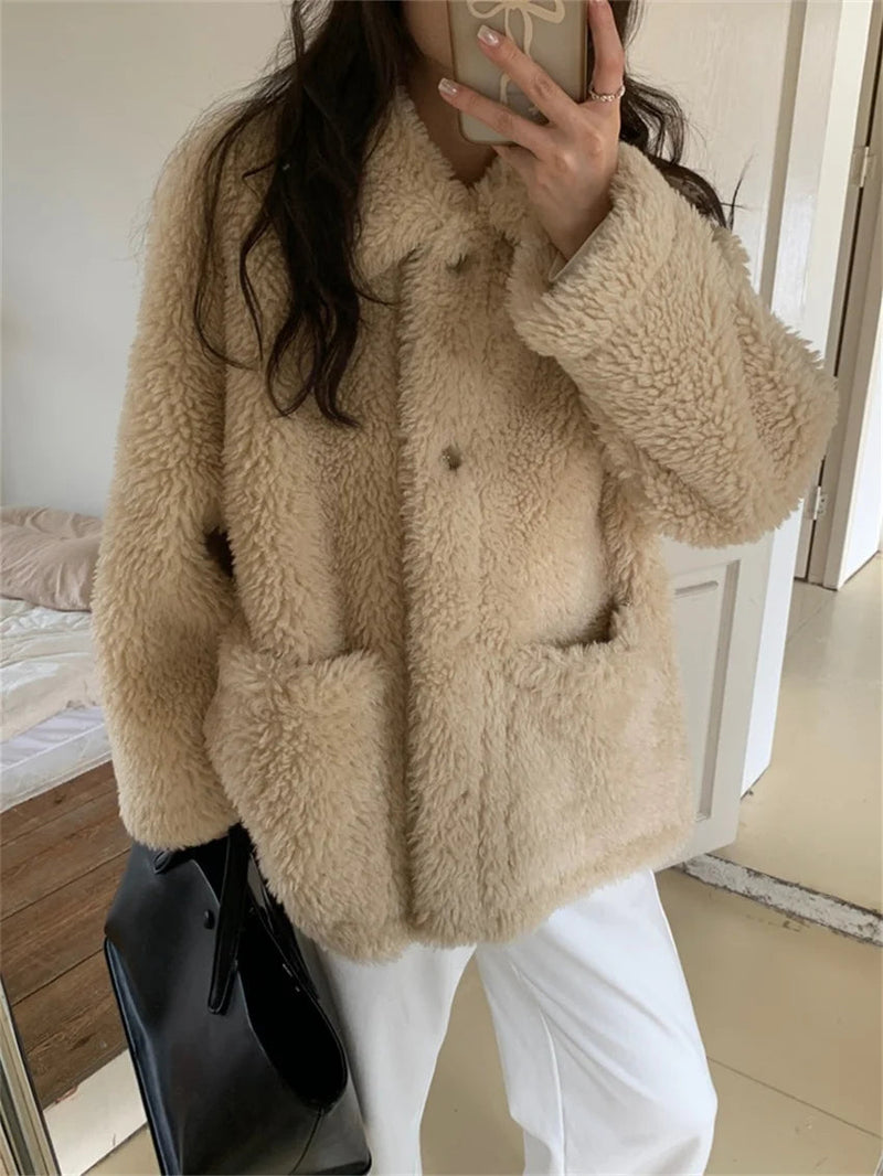 Winter Warm Coats Thicken Lamb Wool Gentle Office Lady New Slim