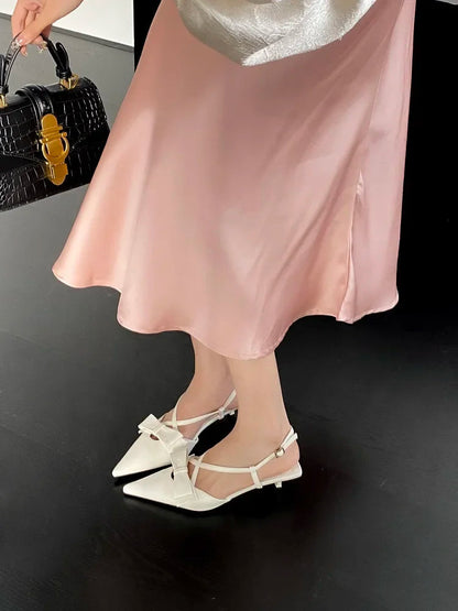 New Butterflyknot Buckle Strap Pumps Woman Pointed Toe Thin Low Heels Shoes