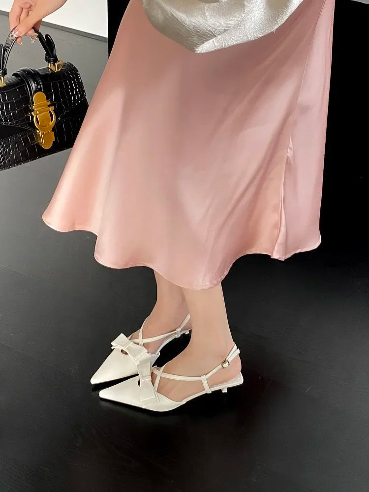 New Butterflyknot Buckle Strap Pumps Woman Pointed Toe Thin Low Heels Shoes