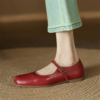 Flats Shoes Genuine Leather Mary Janle Shoes Moccasins Walking Lofers Shoes Females Retro Flats